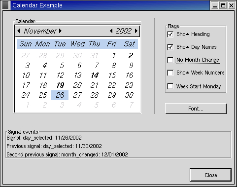 Calendar Example